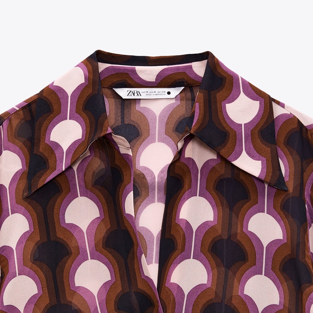 ZARA Ruffled Printed Blouse Pink BNWT - Picture 4 of 6